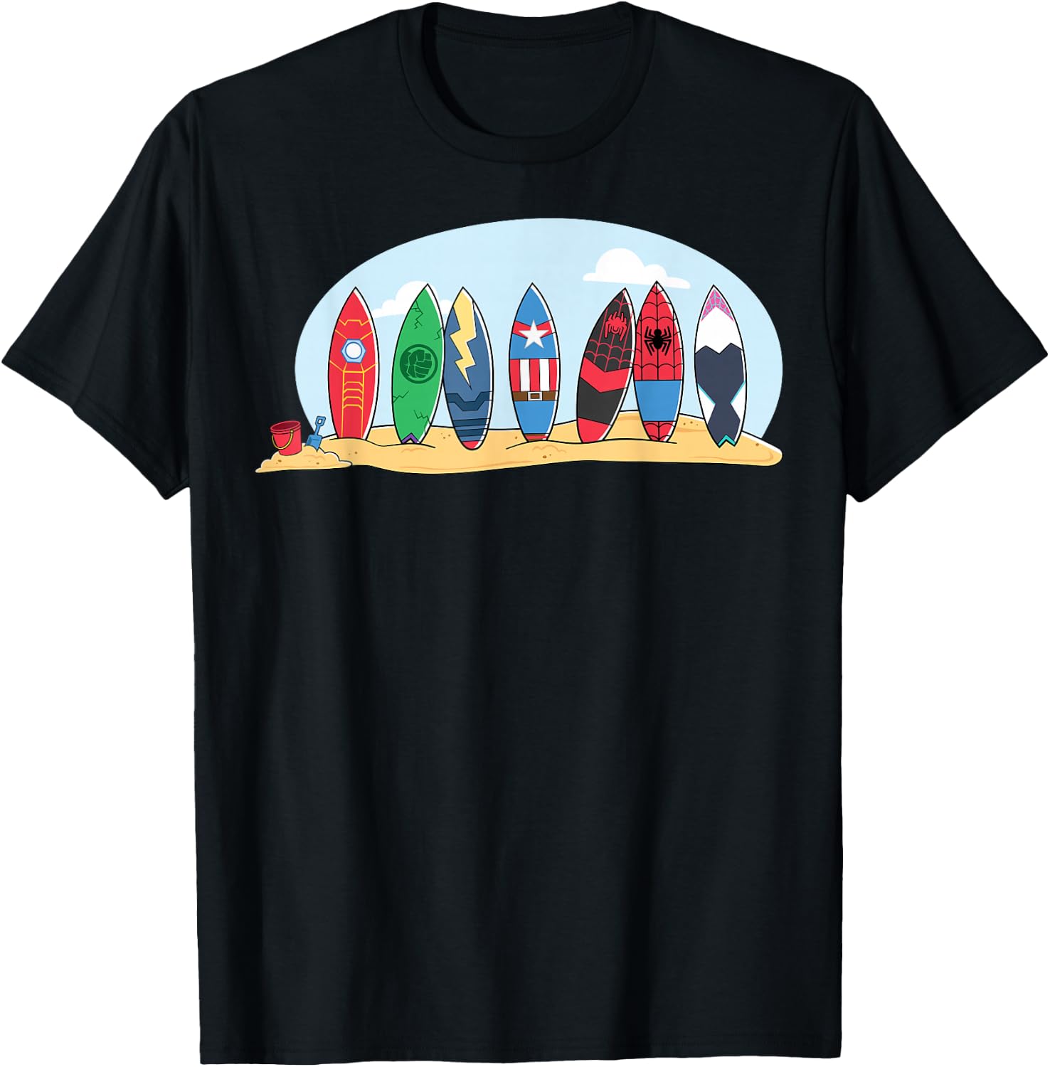 Marvel Avengers Spider-Man Surfboards Summer Beach Vacation T-Shirt