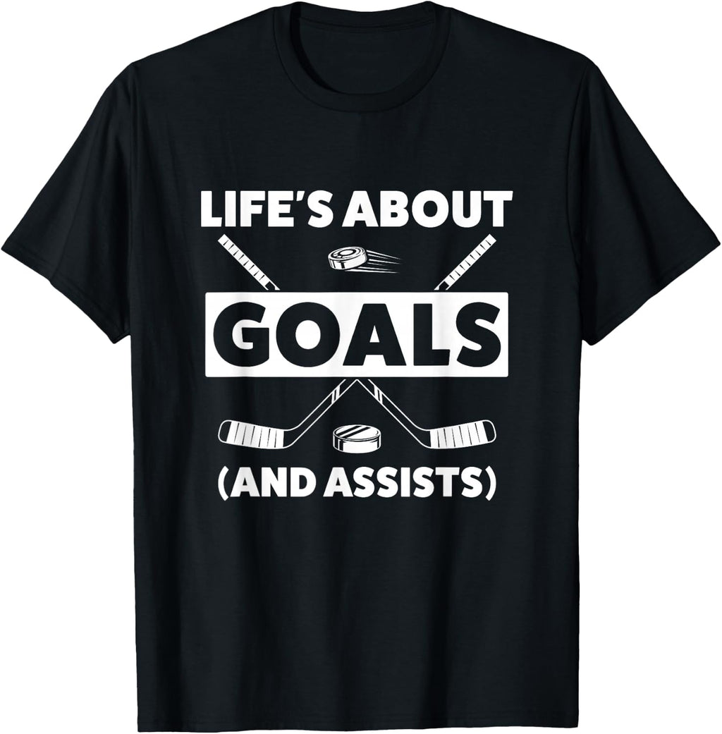 Youth Ice Hockey Design for Boys Life's About Goals T-Shirt