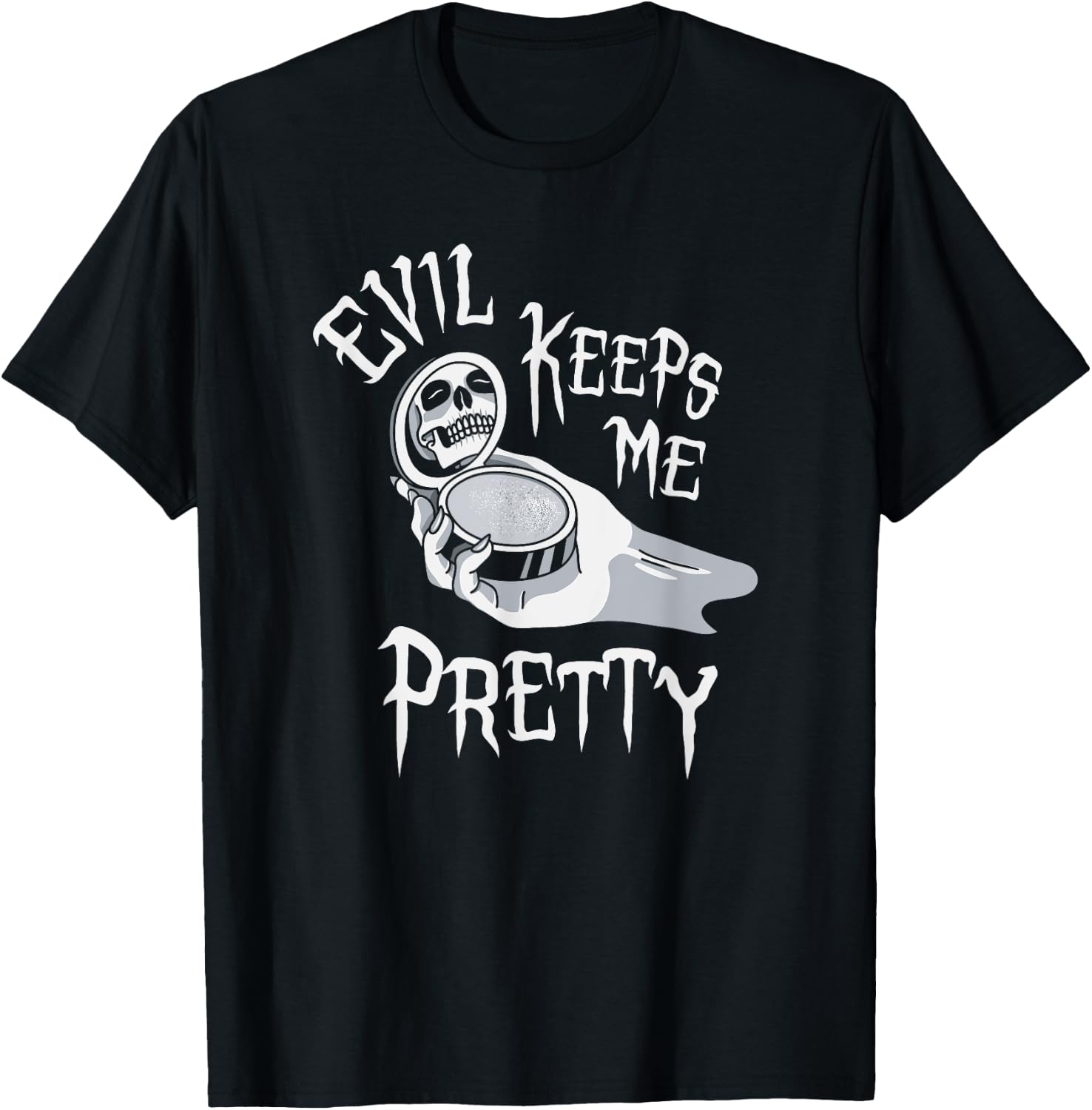 Evil Keeps Me Pretty Cosmetic Makeup Compact Skeleton Skull T-Shirt