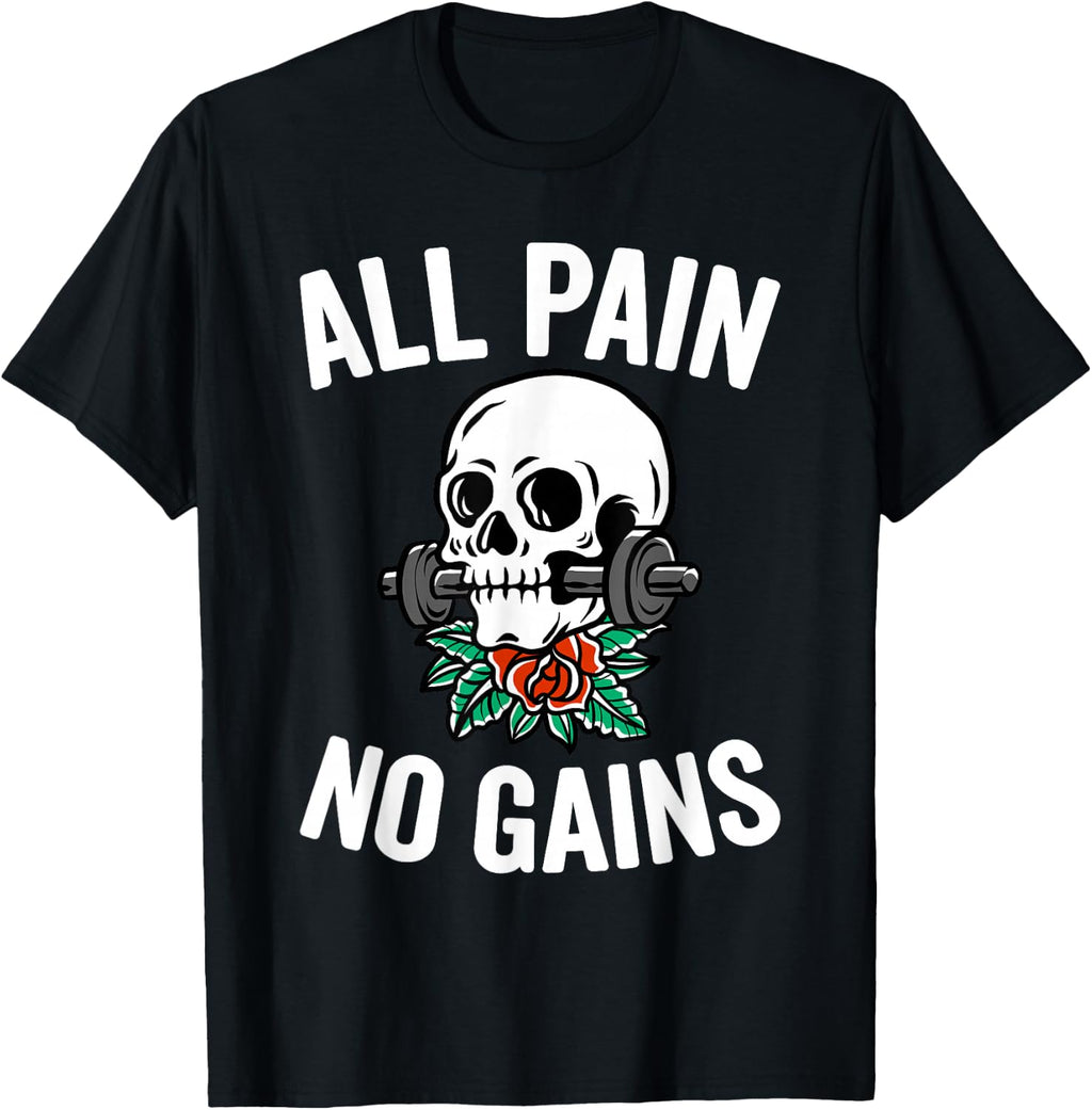 Funny Gym Fitness Workout Parody All Pain No Gains Black Men's Medium Classic Fit Short Sleeve Round Neck T-Shirt