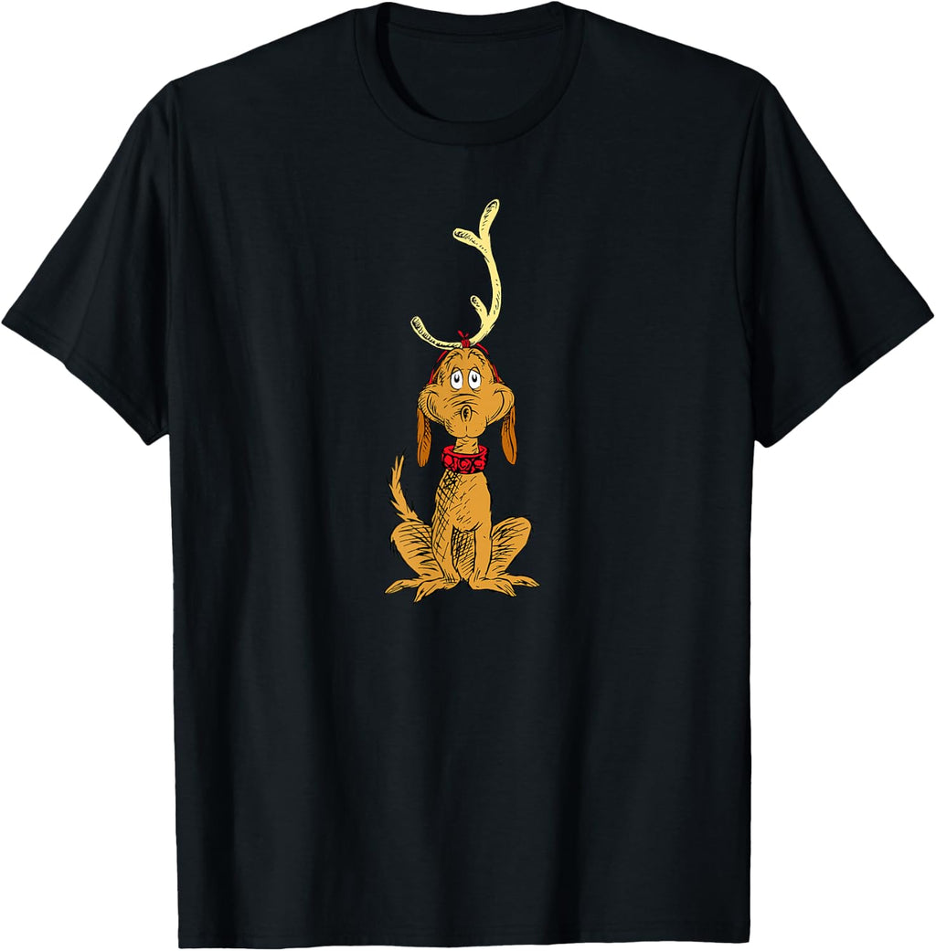 Dr. Seuss mens Classic Dr Seuss Reindeer Max T shirt, Black, Small US