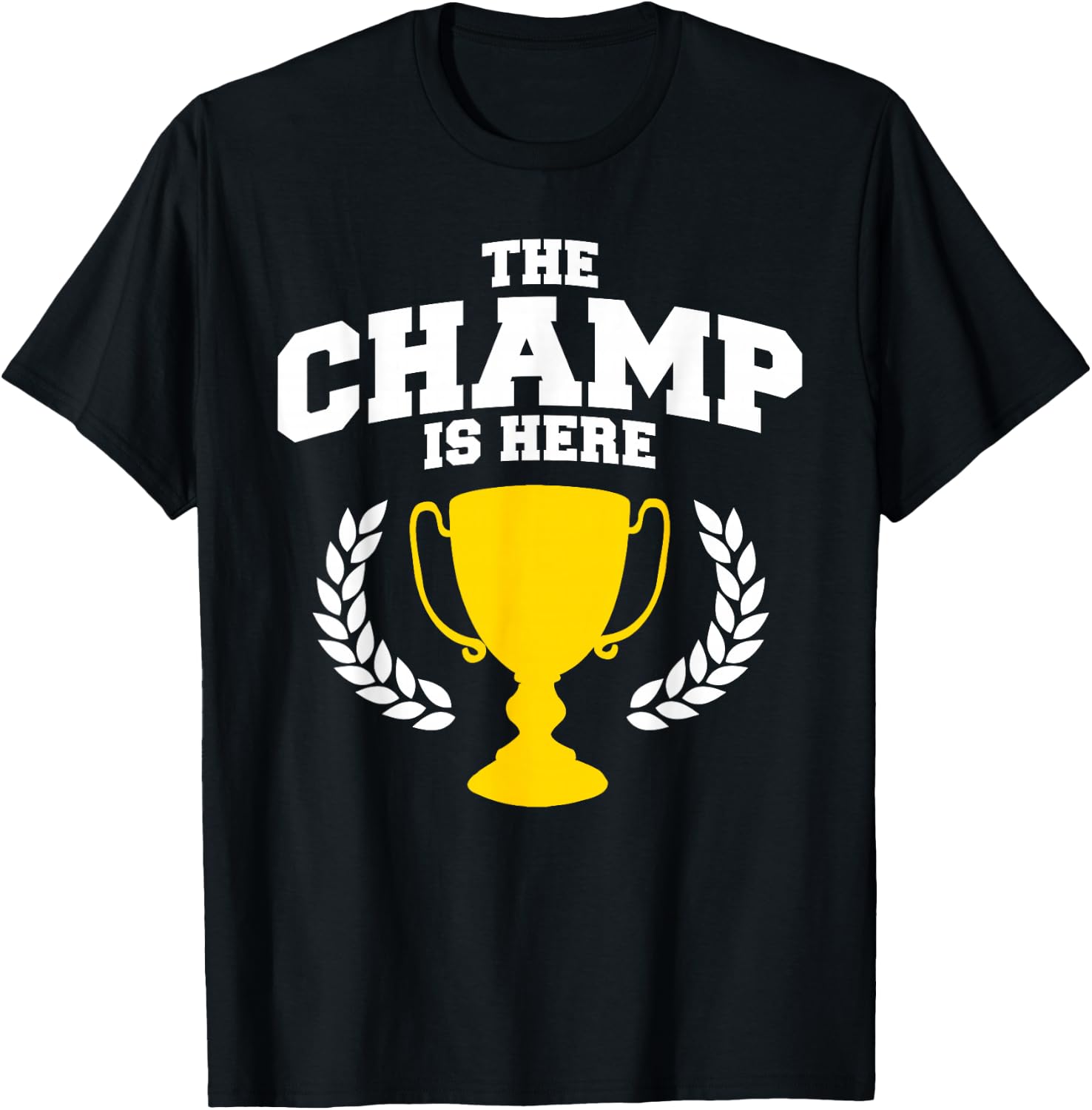 Miftees The Champ is Here Black Classic Fit Collarless Crew Neck Short Sleeve T-Shirt - Men's Small