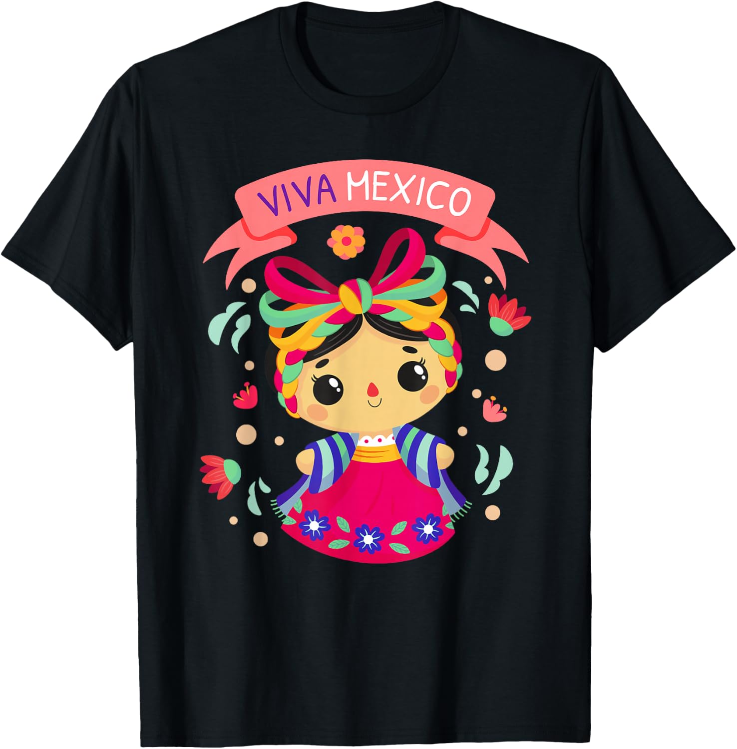Viva Mexico Shirt Kids Girls Flores Mexican Independence Day T-Shirt