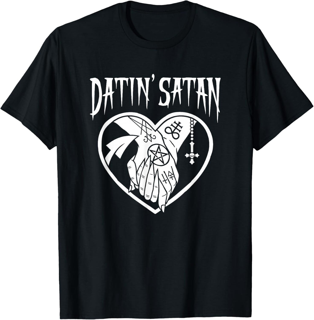 Datin' Satan Heart Shape with Satanic Tattooed Hands Holding T-Shirt