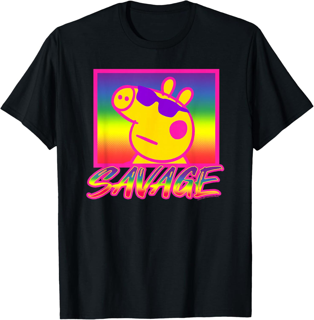 Peppa Pig Savage Sunglasses Colorful Neon Big Chest Portrait T-Shirt