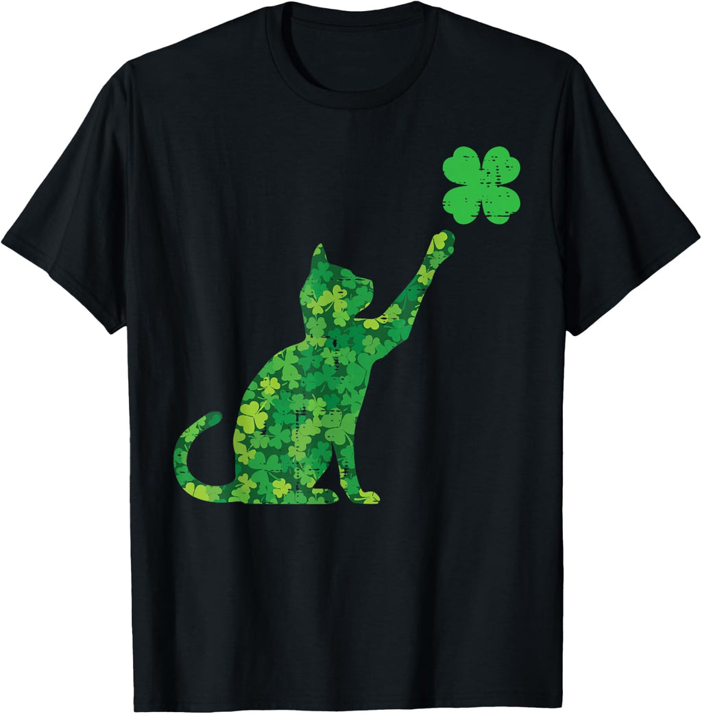 St Patricks Day Shamrock Cat Saint Pattys Women Kids Men T-Shirt