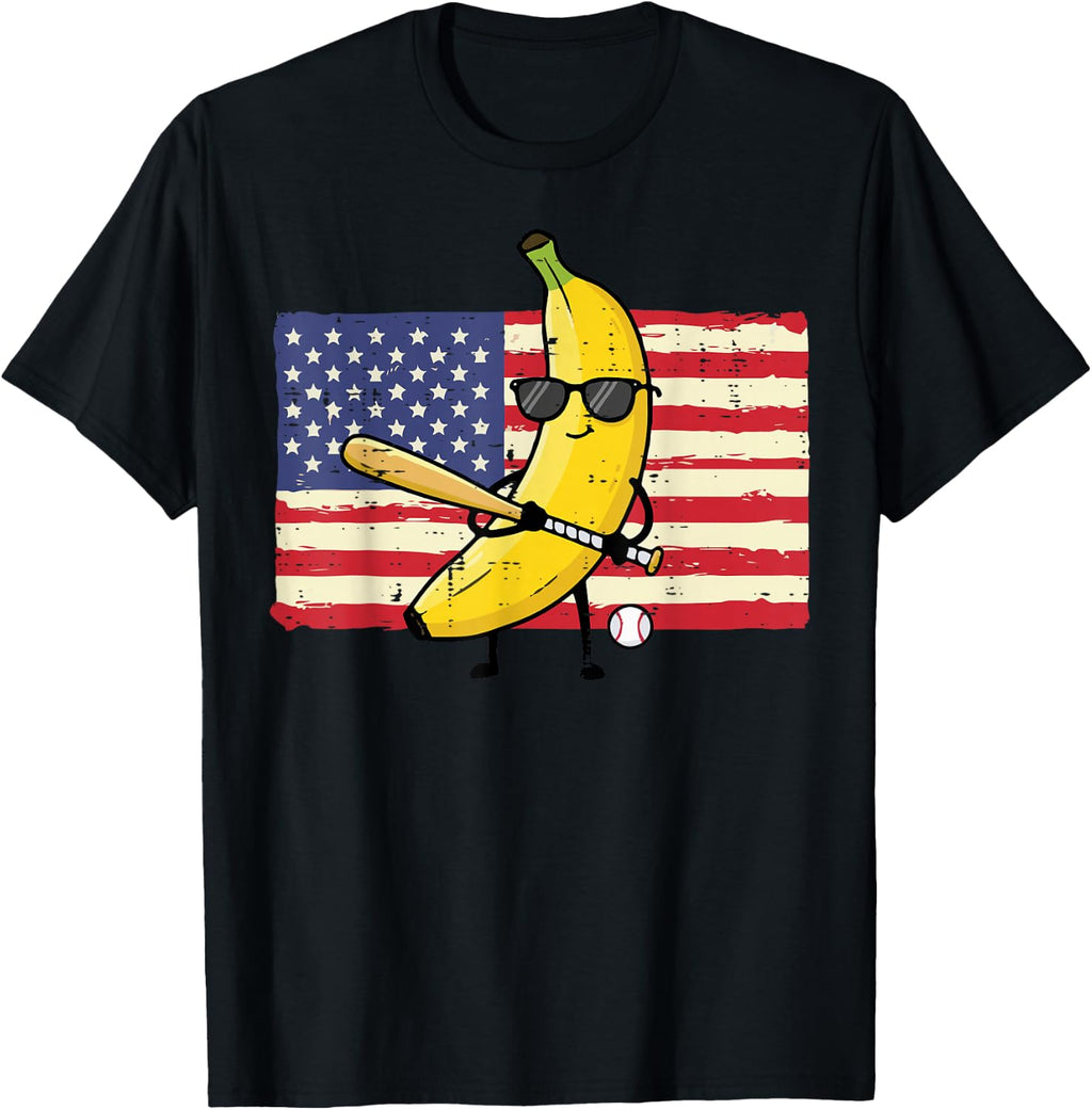 Banana US Flag Funny Fruit Patriotic Men Boys Kids T-Shirt