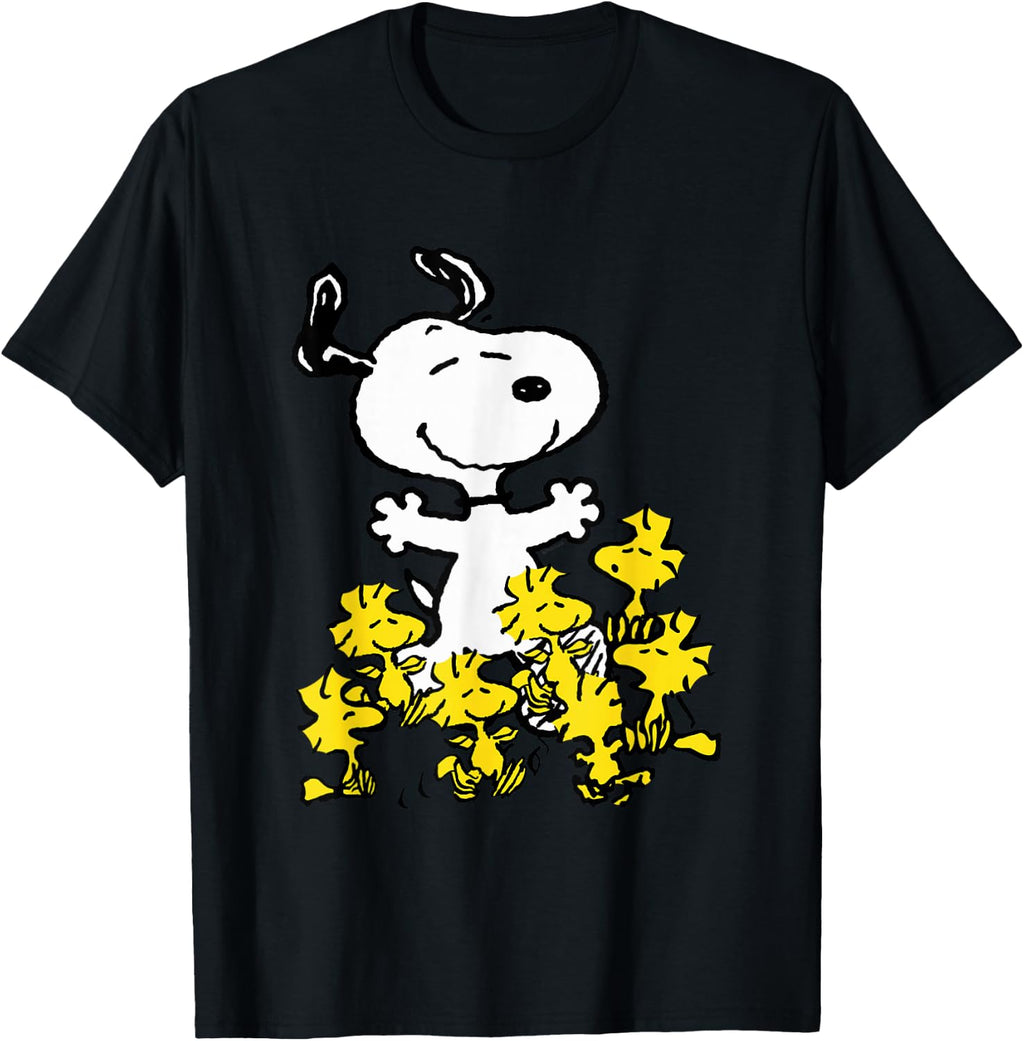 Peanuts Snoopy Chick Party Crew Neck T-Shirt - Classic Fit, Adult, Black