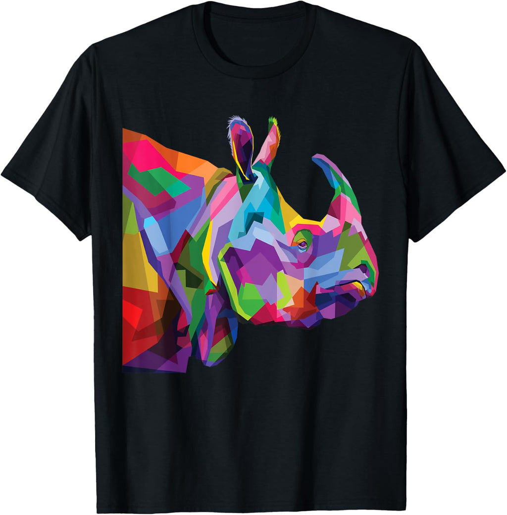Rainbow Rhino Zoo Vibrant African Wildlife Art T-Shirt