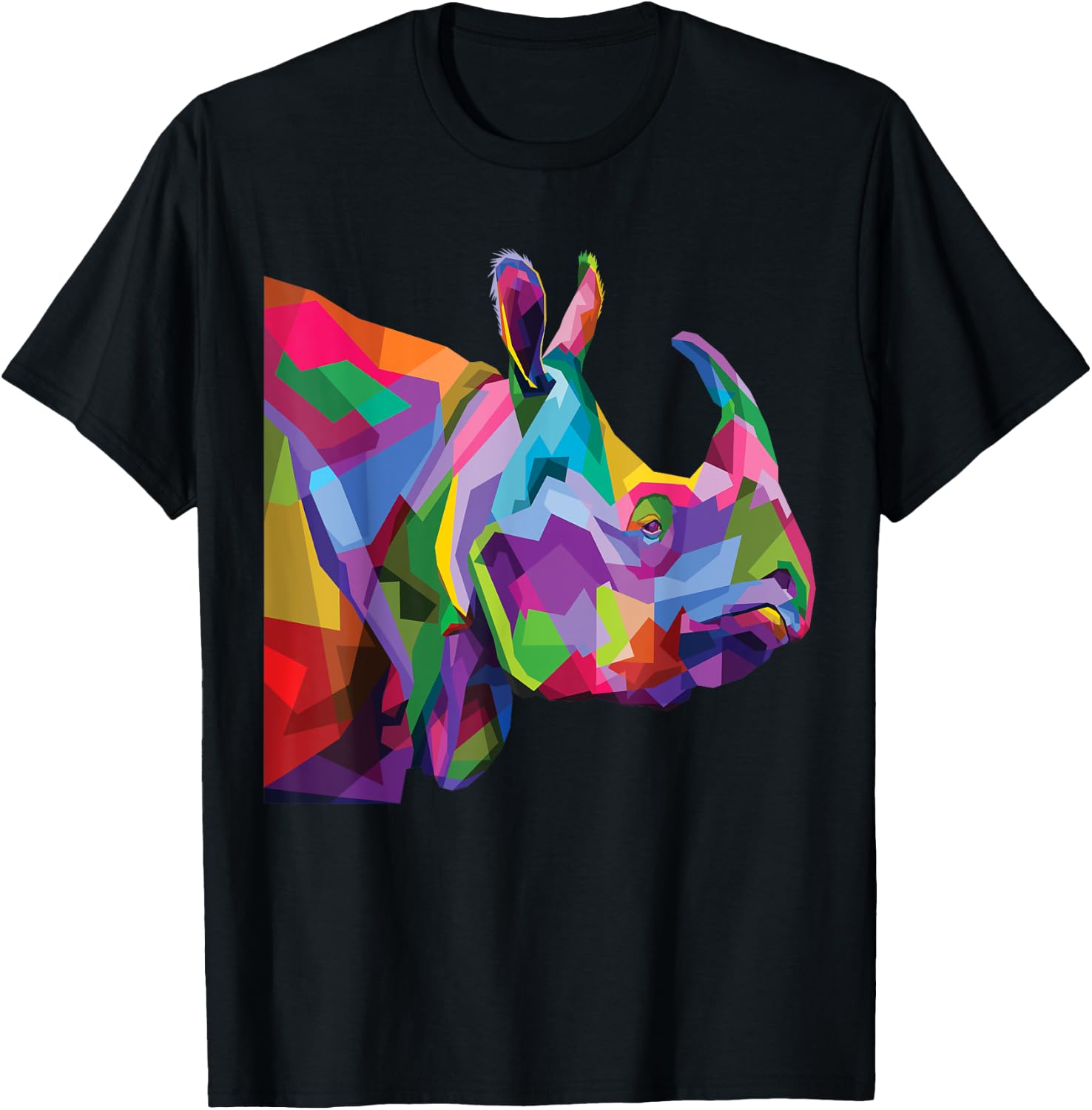 Rainbow Rhino Zoo Vibrant African Wildlife Art T-Shirt