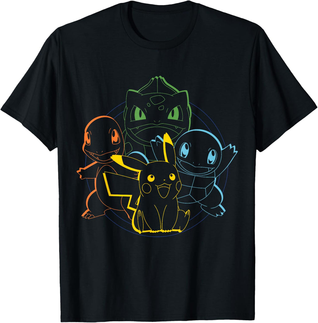 Pokémon - Pikachu Charmander Bulbasaur Squirtle Kanto Circle T-Shirt