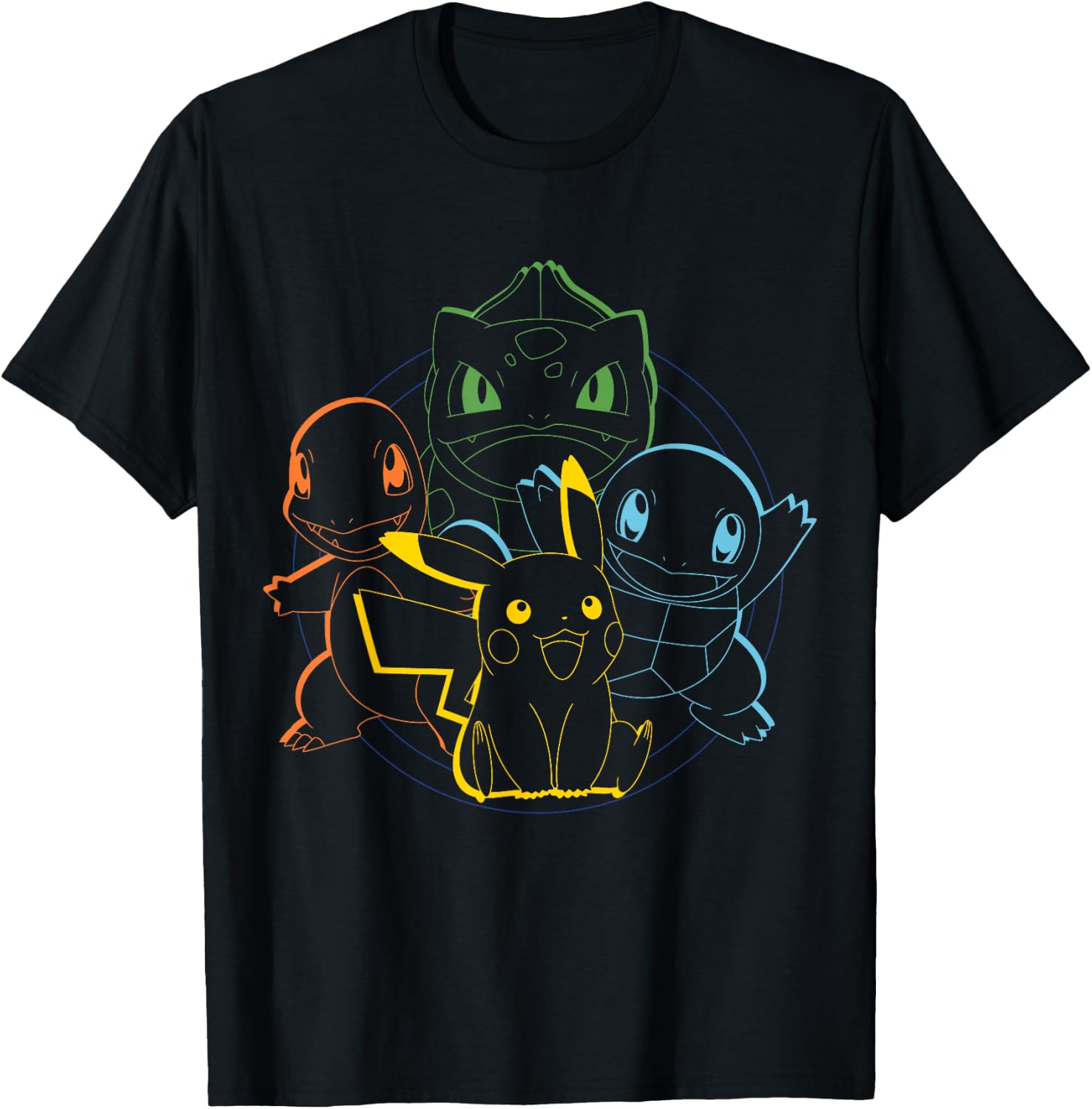 Pokémon - Pikachu Charmander Bulbasaur Squirtle Kanto Circle T-Shirt