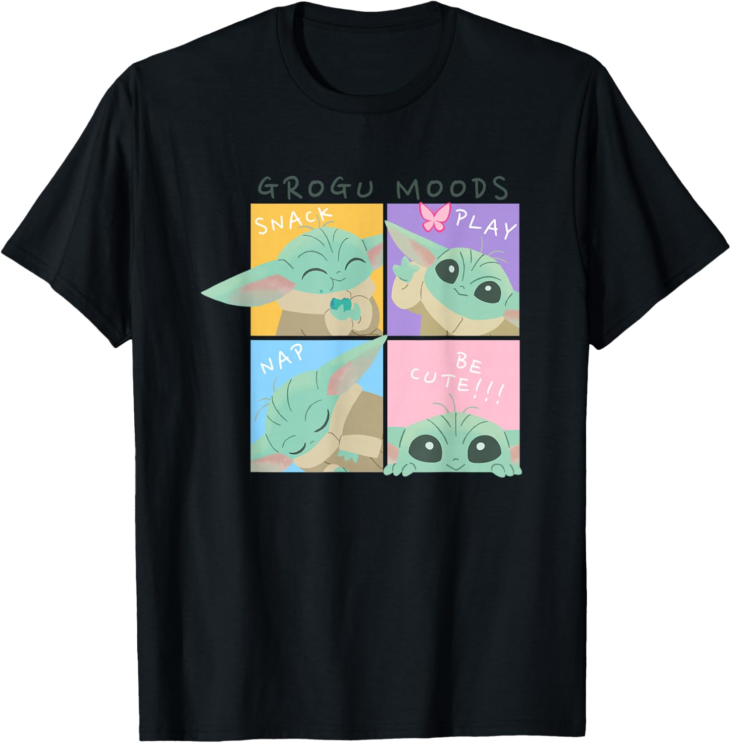 Star Wars The Mandalorian Grogu Mood Chart Snack Nap Play T-Shirt