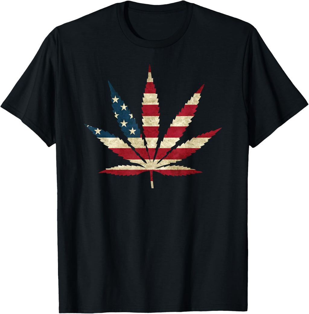 USA Flag Marijuana Leaf - Funny US Flag Pot Weed T-Shirt