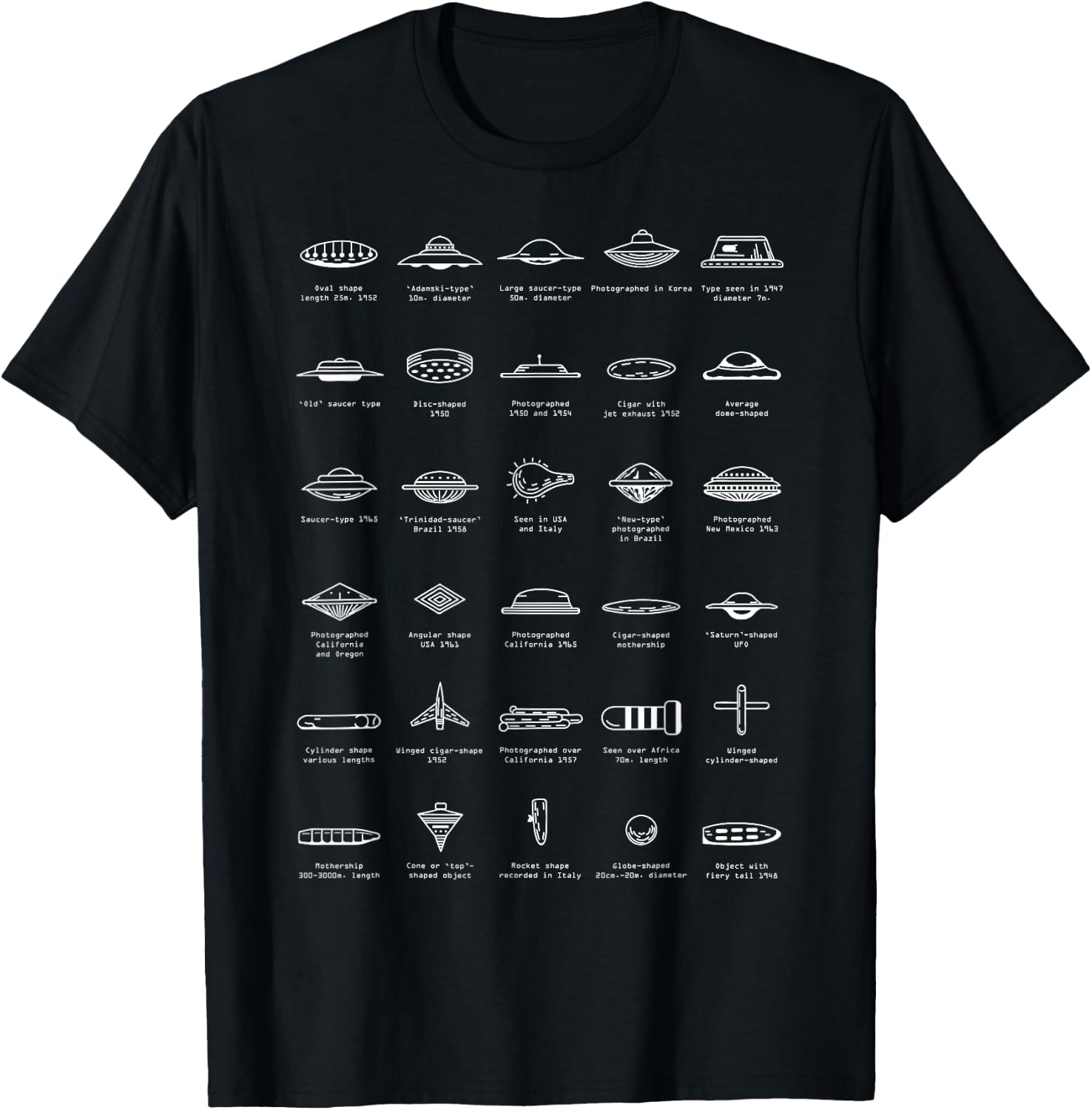 UFO Types Flying Saucer Model Alien Space Gift T-Shirt