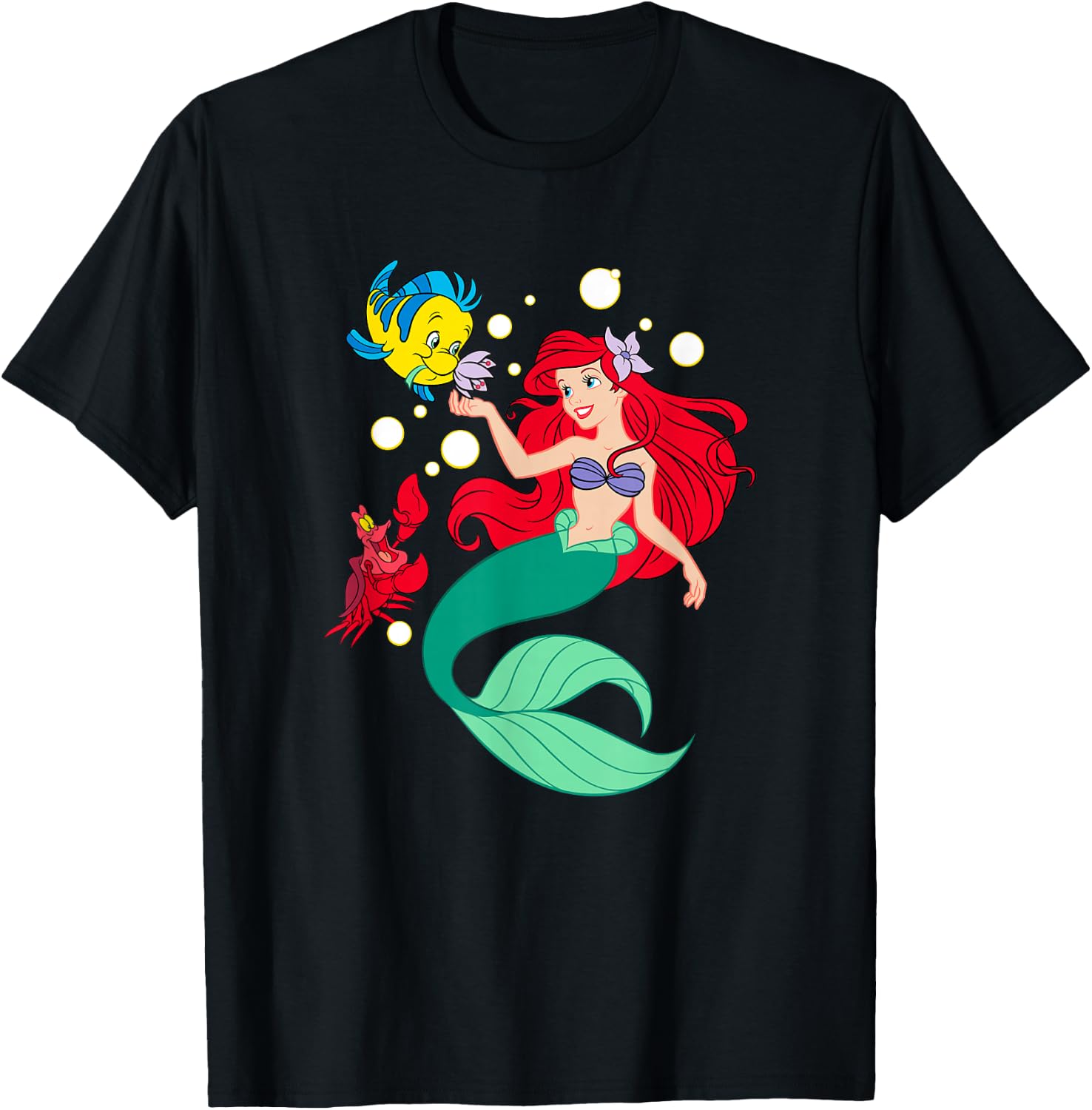Disney The Little Mermaid Ariel Flounder Sebastian Bubbles T-Shirt