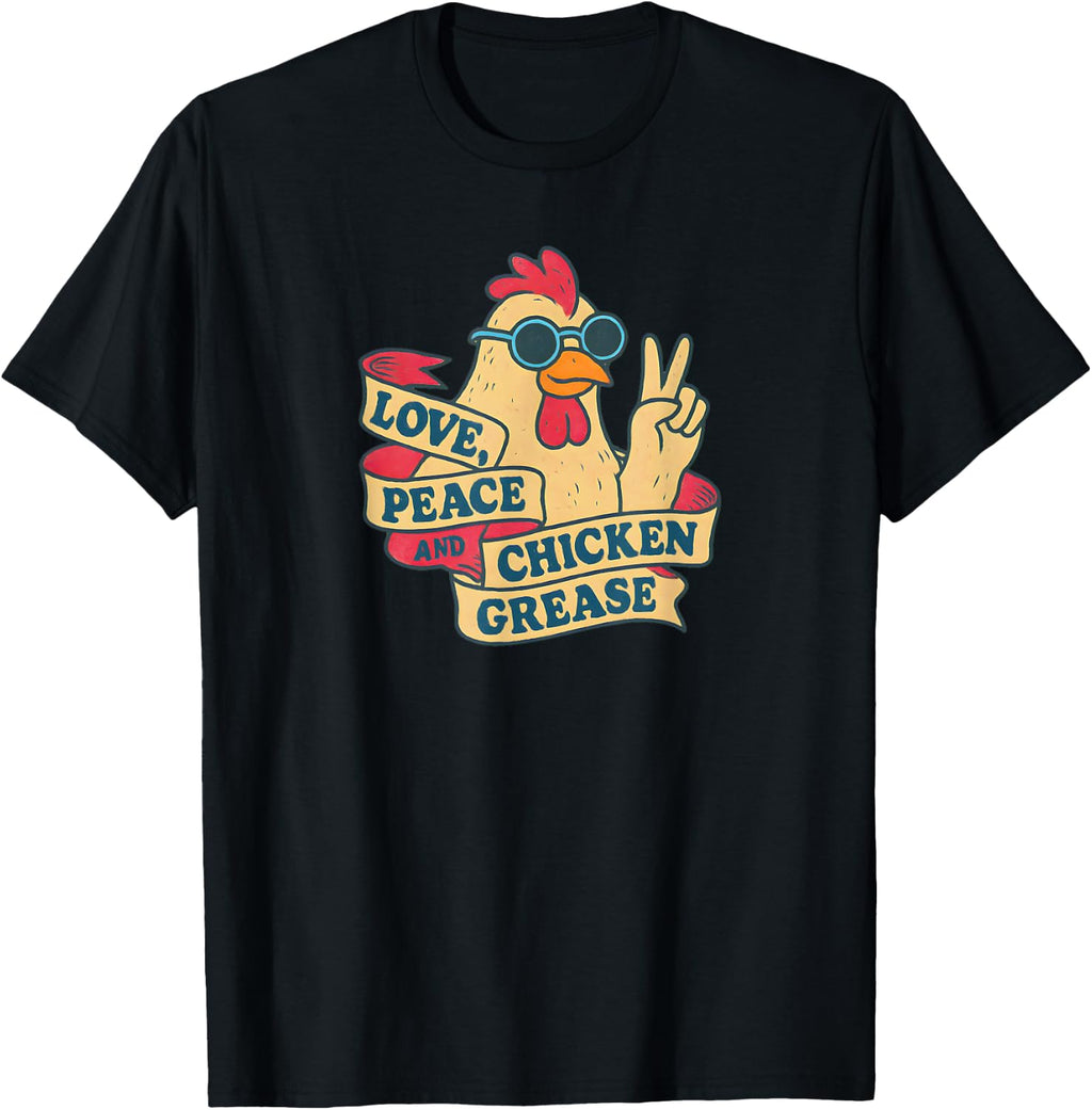Groovy Chicken: Love, Peace & Chicken Grease - Vintage Vibes T-Shirt