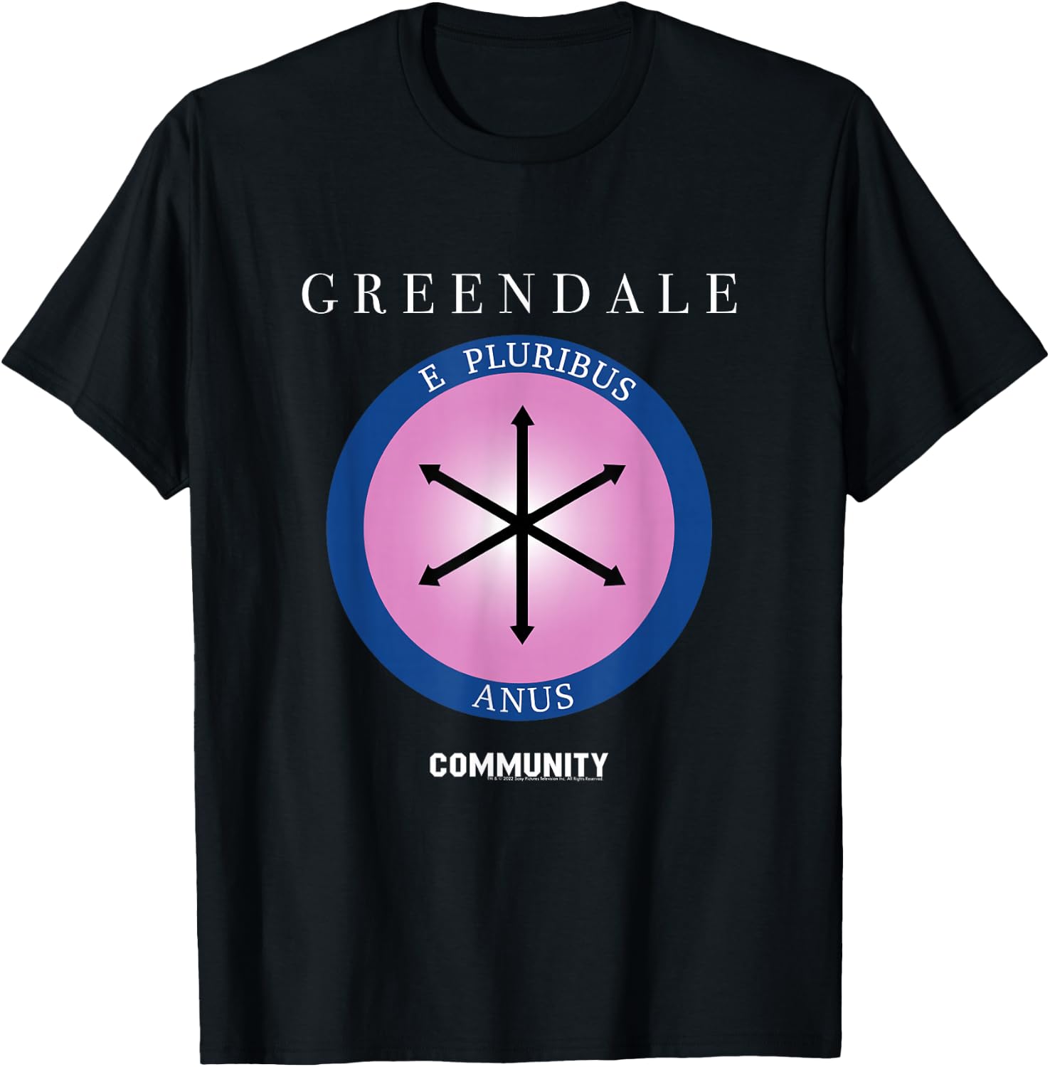 NBC Community Greendale E. Pluribus Anus T-Shirt