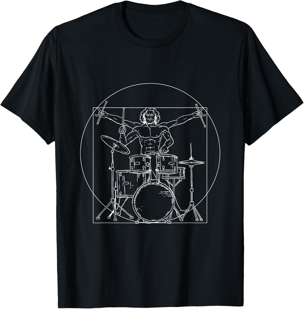 Drummer Tshirt Vitruvian Man Drumming Musician Drummers T-Shirt