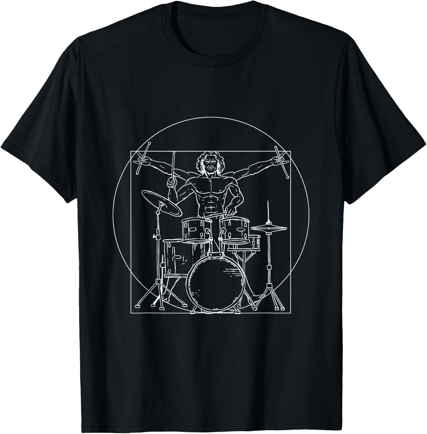 Drummer Tshirt Vitruvian Man Drumming Musician Drummers T-Shirt