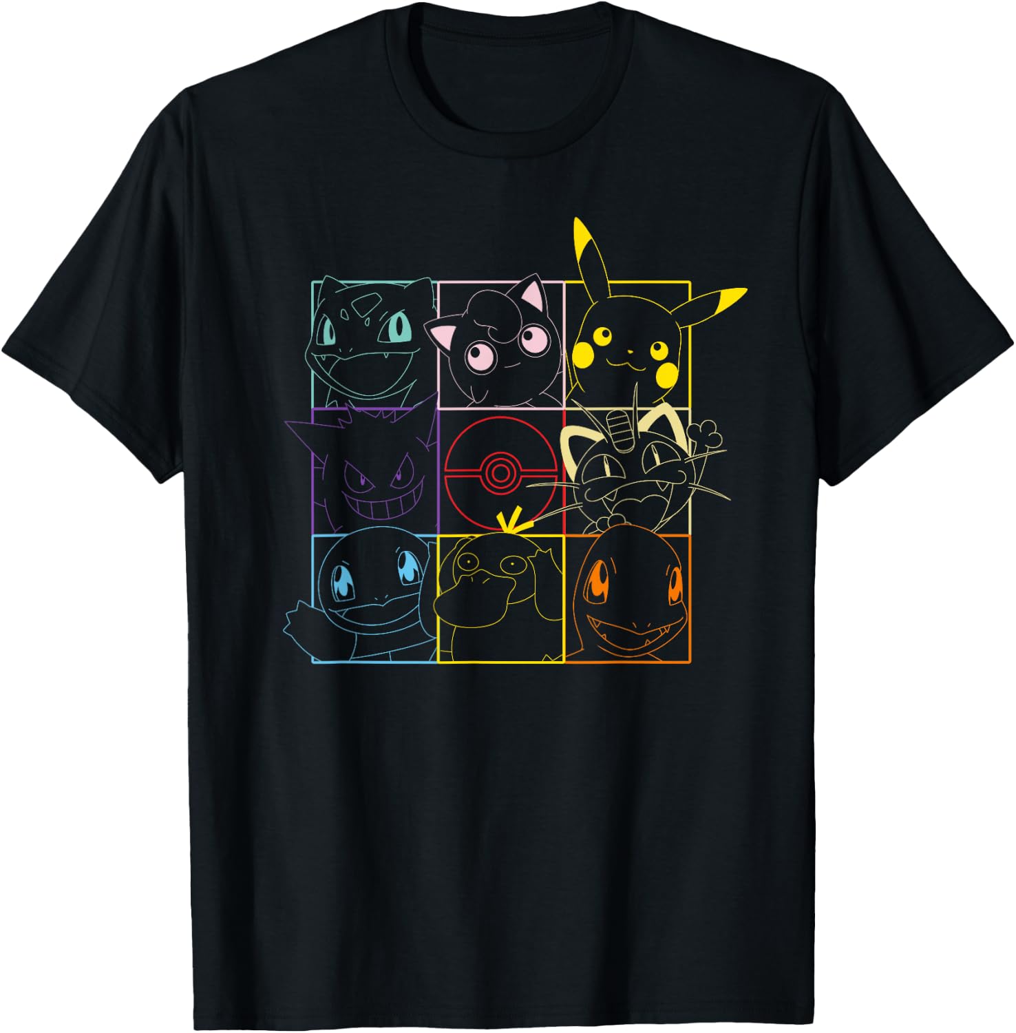 Pokemon Adult Unisex Black Grid T-Shirt