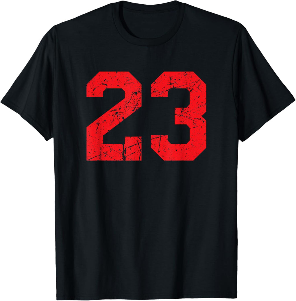 Number #23 Red Distressed Varsity Number T-Shirt