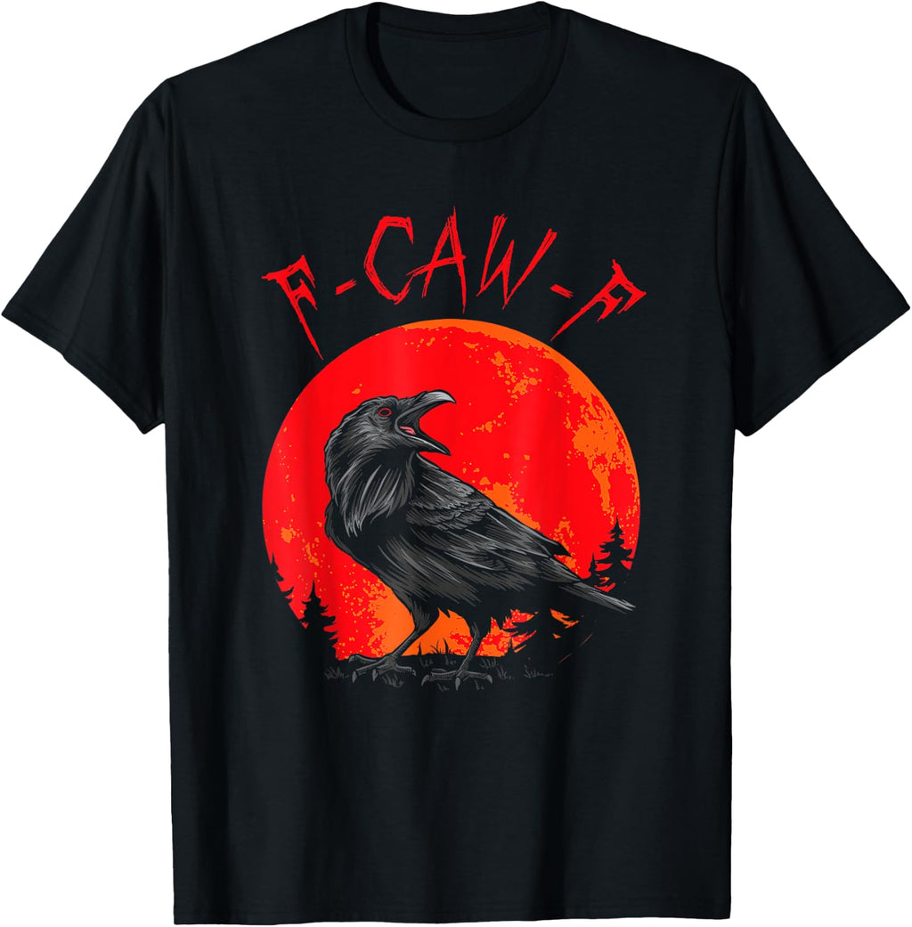 F CAW F Crow Funny Black Bird Red Moon Gothic T-Shirt