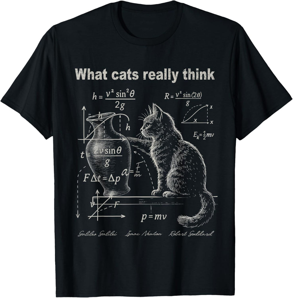 Funny Cat Physics Humor Tees What Cats Really Think T Shirts for Men and Women