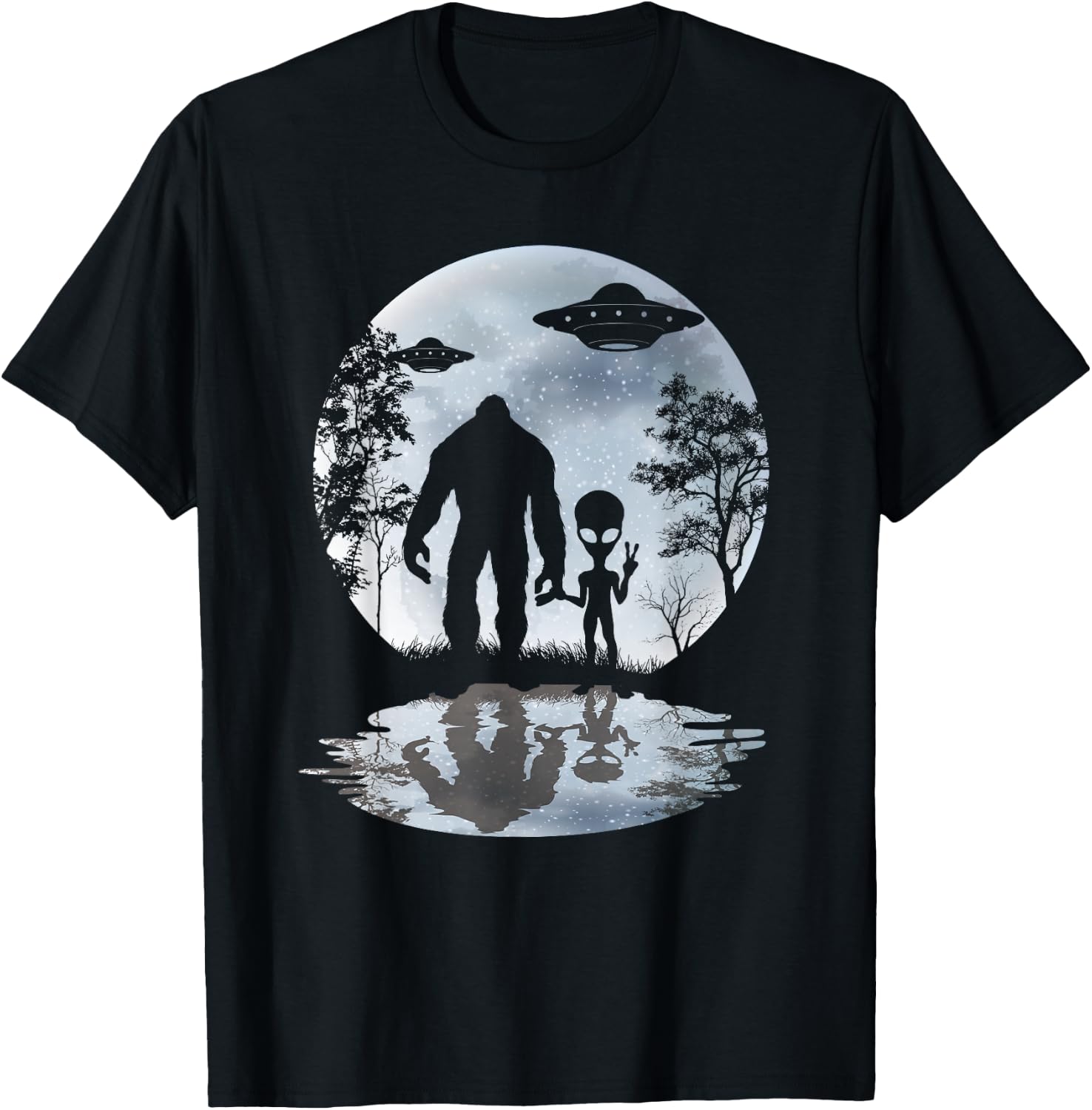 Alien Bigfoot Moon Sasquatch UFO Extraterrestrial Men Women T-Shirt Small