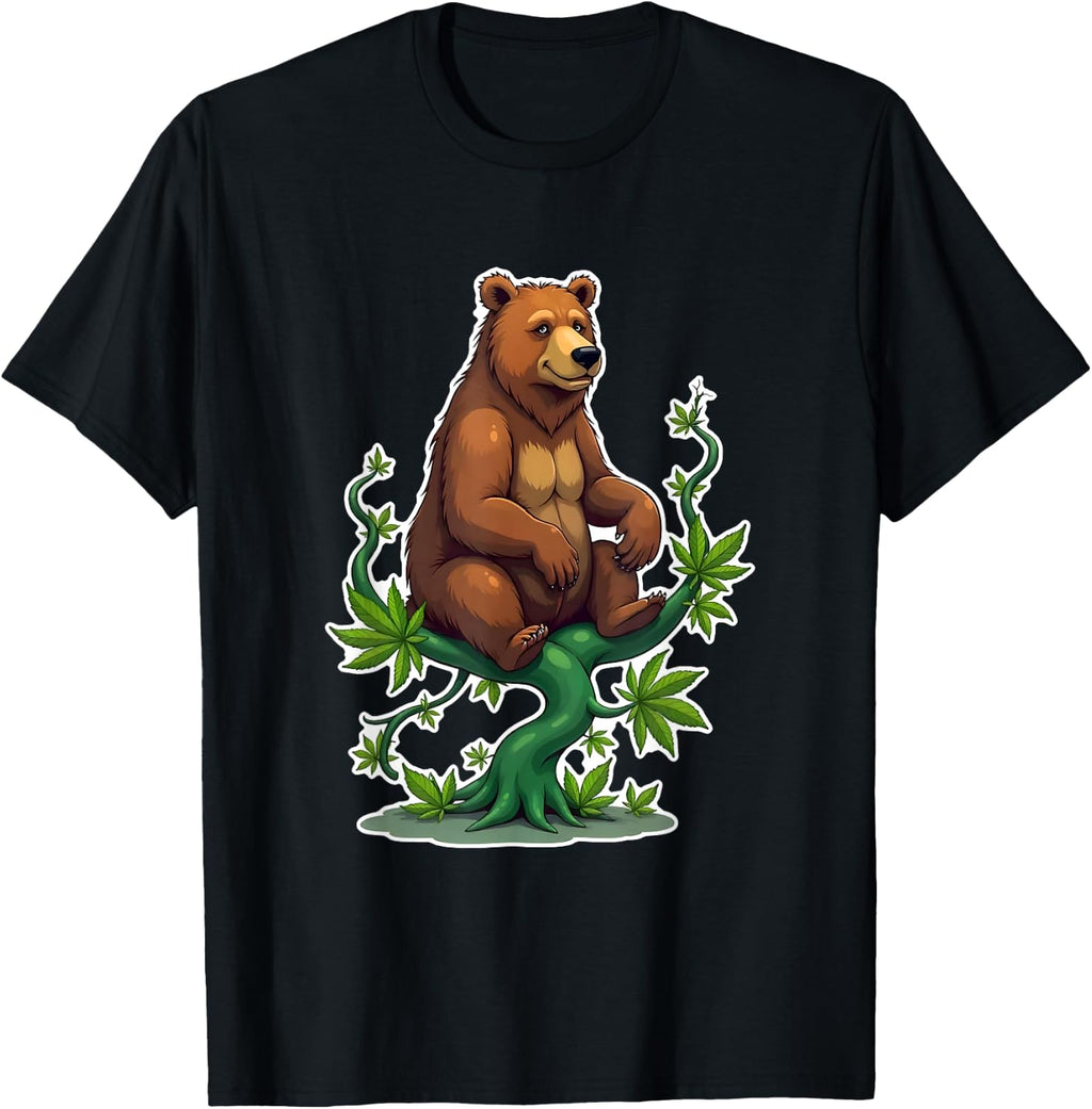 Grizzly sits on a cannabis vine 1 - Fan Fun T-Shirt