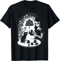Mysterious Girl Having Tea Party With Black Cat Illustration T-Shirt