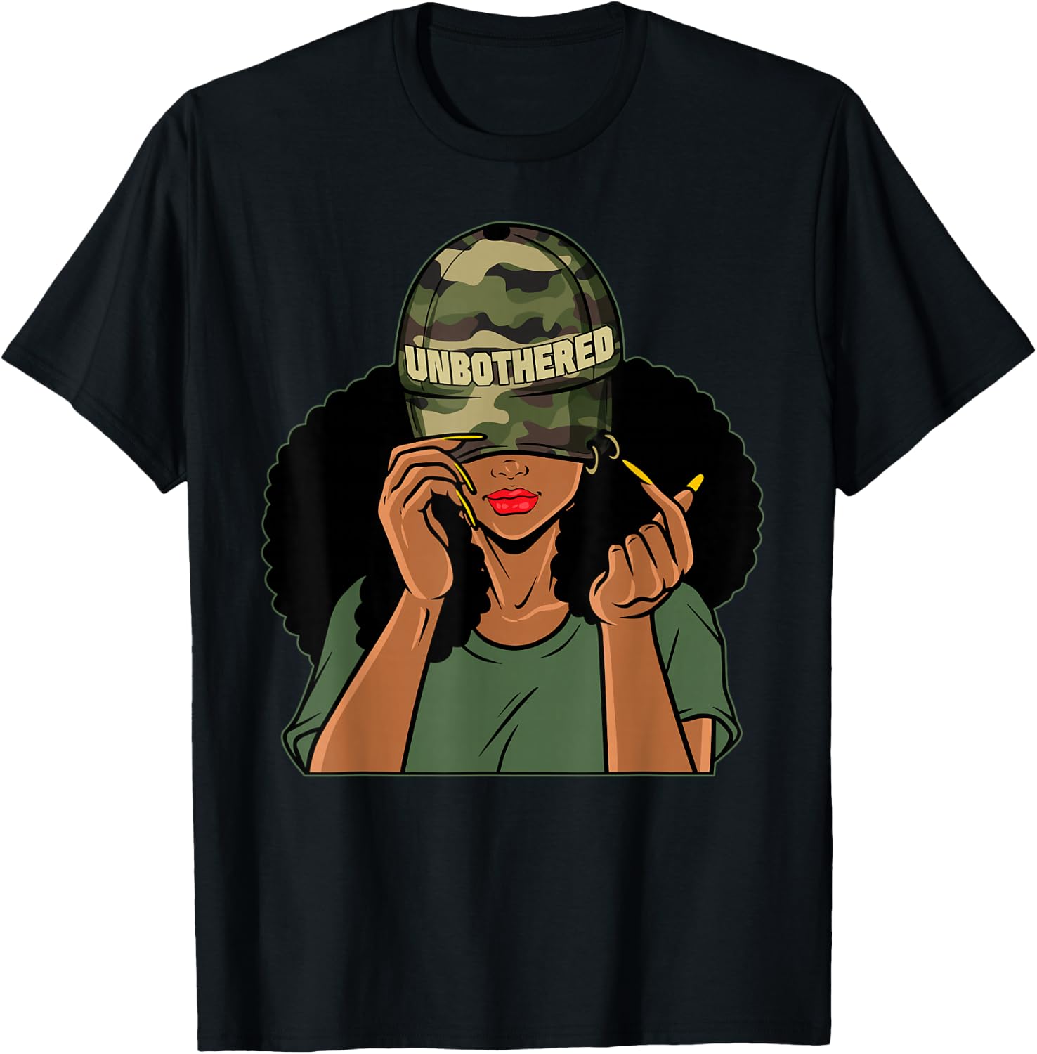 Unbothered Black Girl Camoflauge Afro Woman Black Queen T-Shirt
