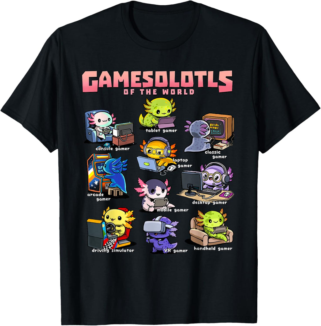 Gamesolotls of The World - Diverse Gamer Axolotl Collection T-Shirt