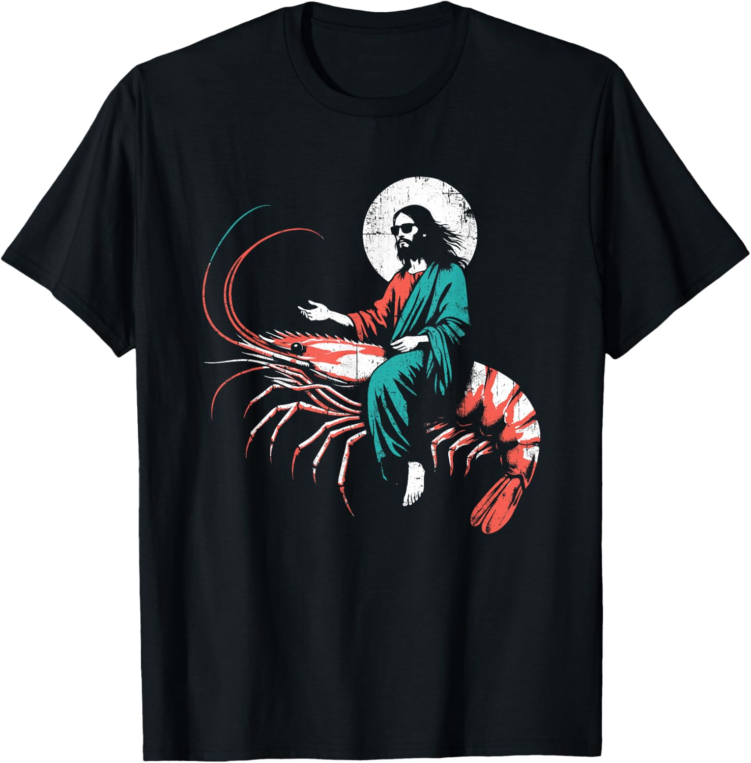 Jesus Riding A Shrimp - Funny Christian Prawn Lover T-Shirt