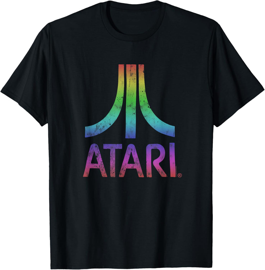 Atari Vintage Distressed Mt. Fuji Rainbow Logo Video Game T-Shirt