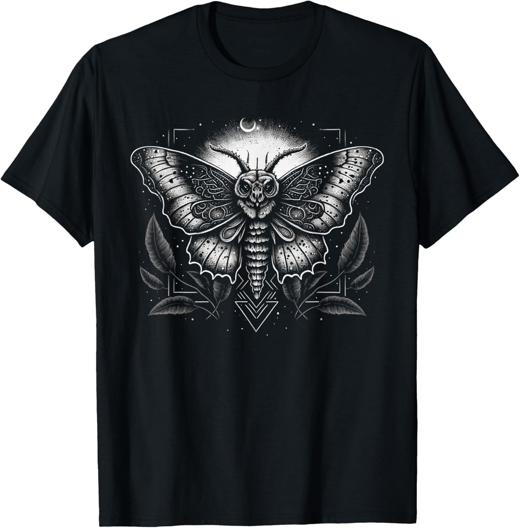 Moth Moon Geometry Heterocera Folkloric Wiccan Nature Goth T-Shirt Small