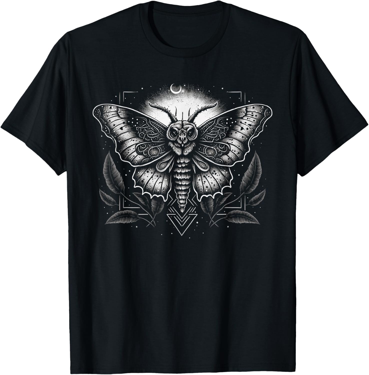 Moth Moon Geometry Heterocera Folkloric Wiccan Nature Goth T-Shirt Small
