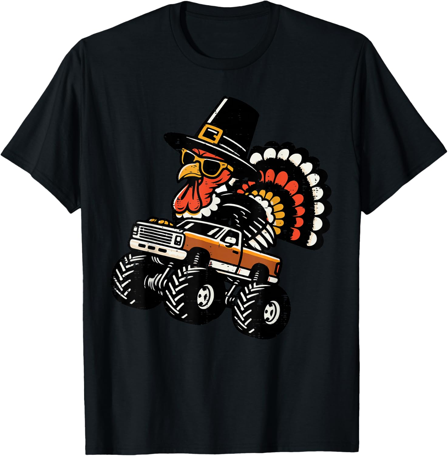 Thanksgiving Turkey On Monster Truck Boys Kids Youth Men T-Shirt