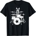 Punk Rockstar Kitten Kitty Cat Drummer Playing Drums Graphic T-Shirt Small