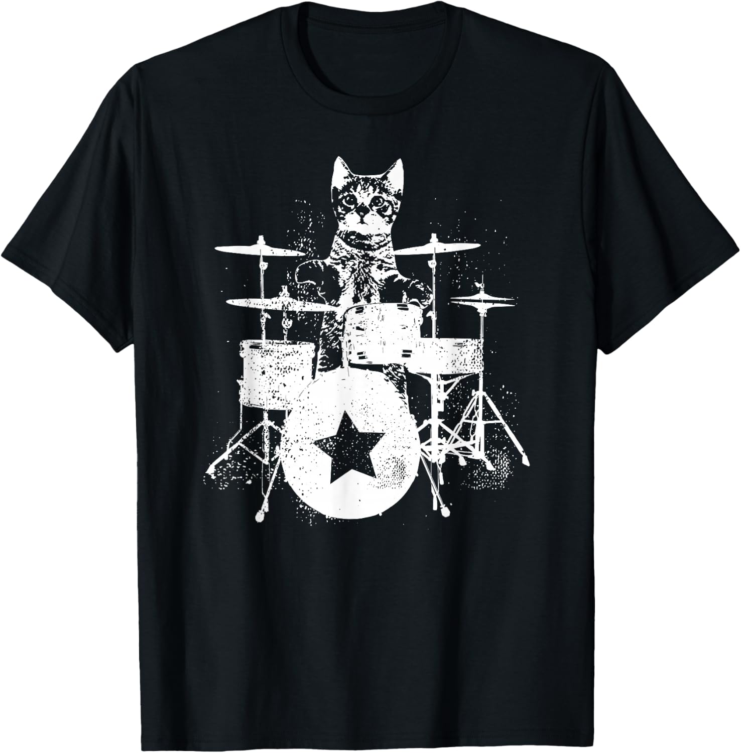 Punk Rockstar Kitten Kitty Cat Drummer Playing Drums Graphic T-Shirt Small