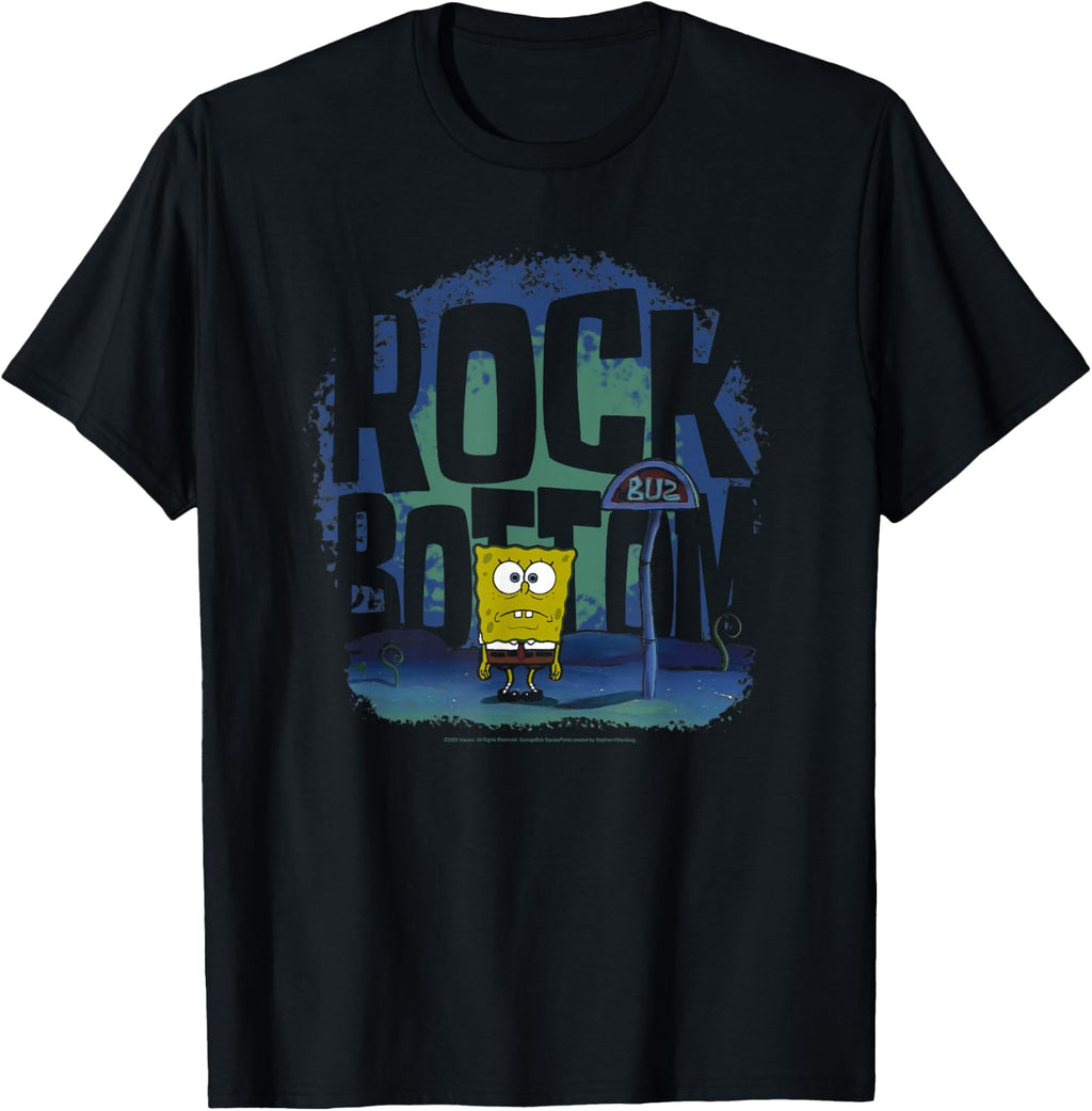 Spongebob Squarepants Rock Bottom Bus Stop Funny Cartoon T-Shirt