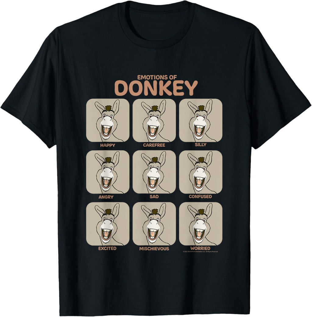 Shrek Emotions Of Donkey Retro Big Chest Panels T-Shirt