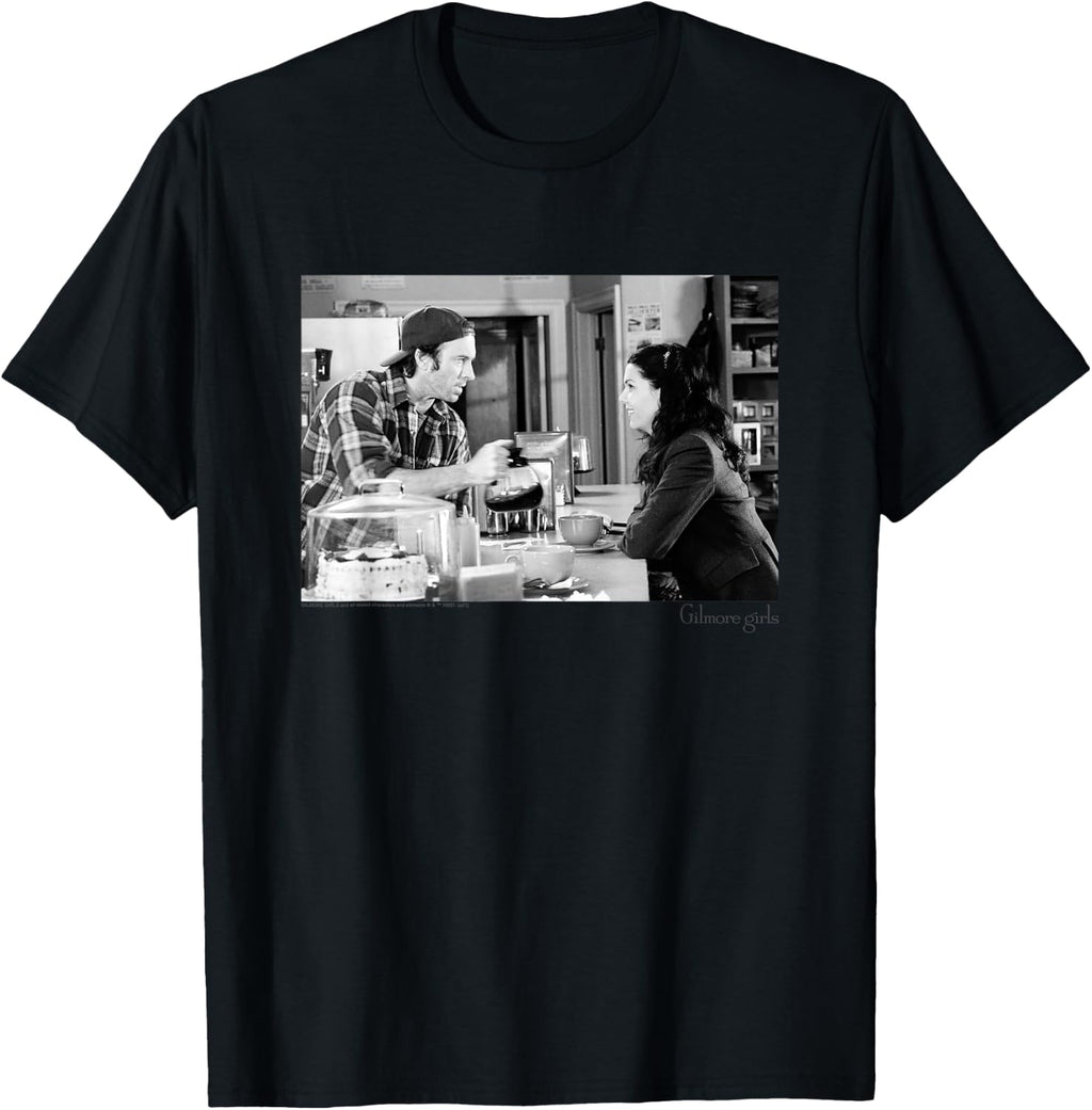 Gilmore Girls Luke Serving Coffee Black & White TV Show T-Shirt
