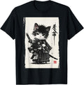 Samurai Cat Japanese Art Sumi-e Novelty Kawaii Funny Cat T-Shirt