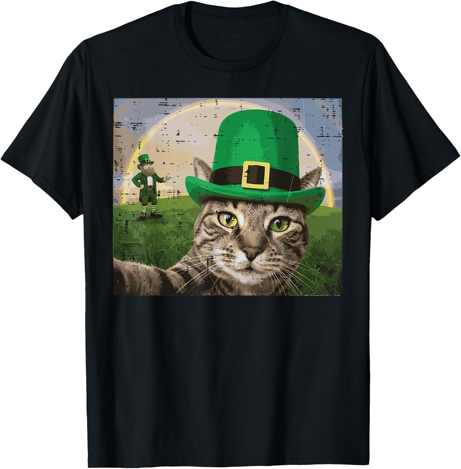 St Patricks Day Cat Selfie Leprechaun Saint Pattys Men Women T-Shirt
