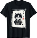 Samurai Cat Japanese Art Sumi-e Novelty Kawaii Funny Cat T-Shirt