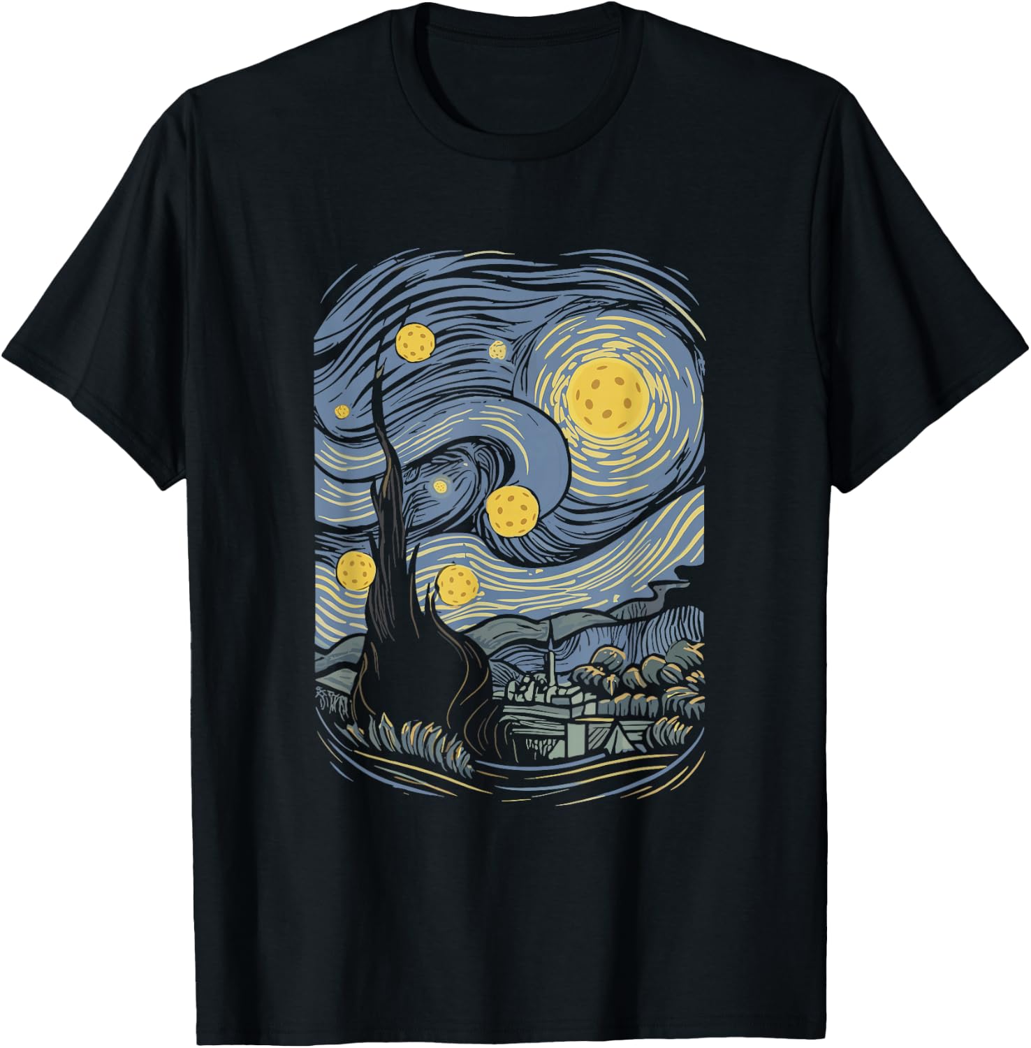 Pickleball Van Gogh Starry Night Painting T-Shirt