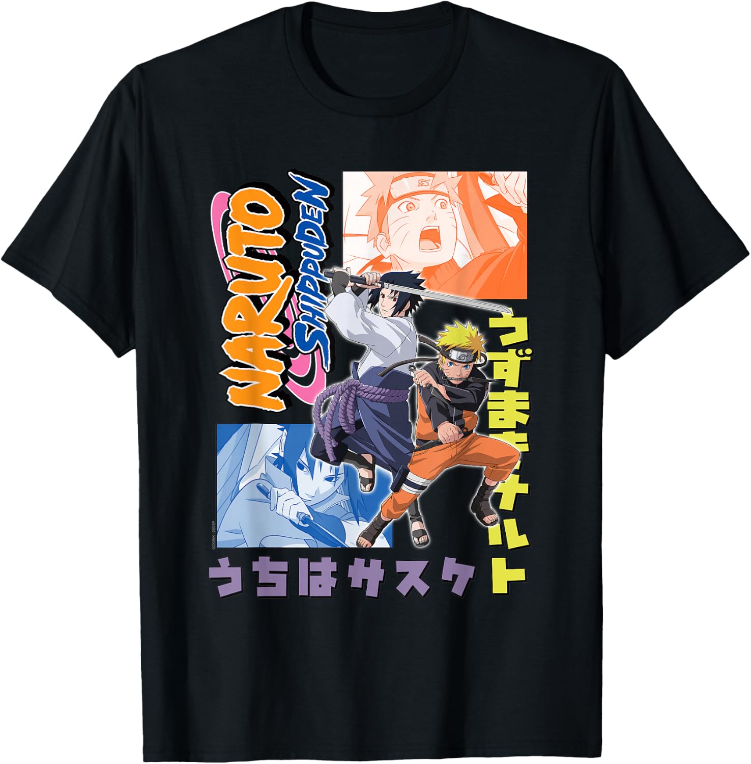 Naruto Shippuden Naruto Sasuke Kanji Collage Anime T-Shirt