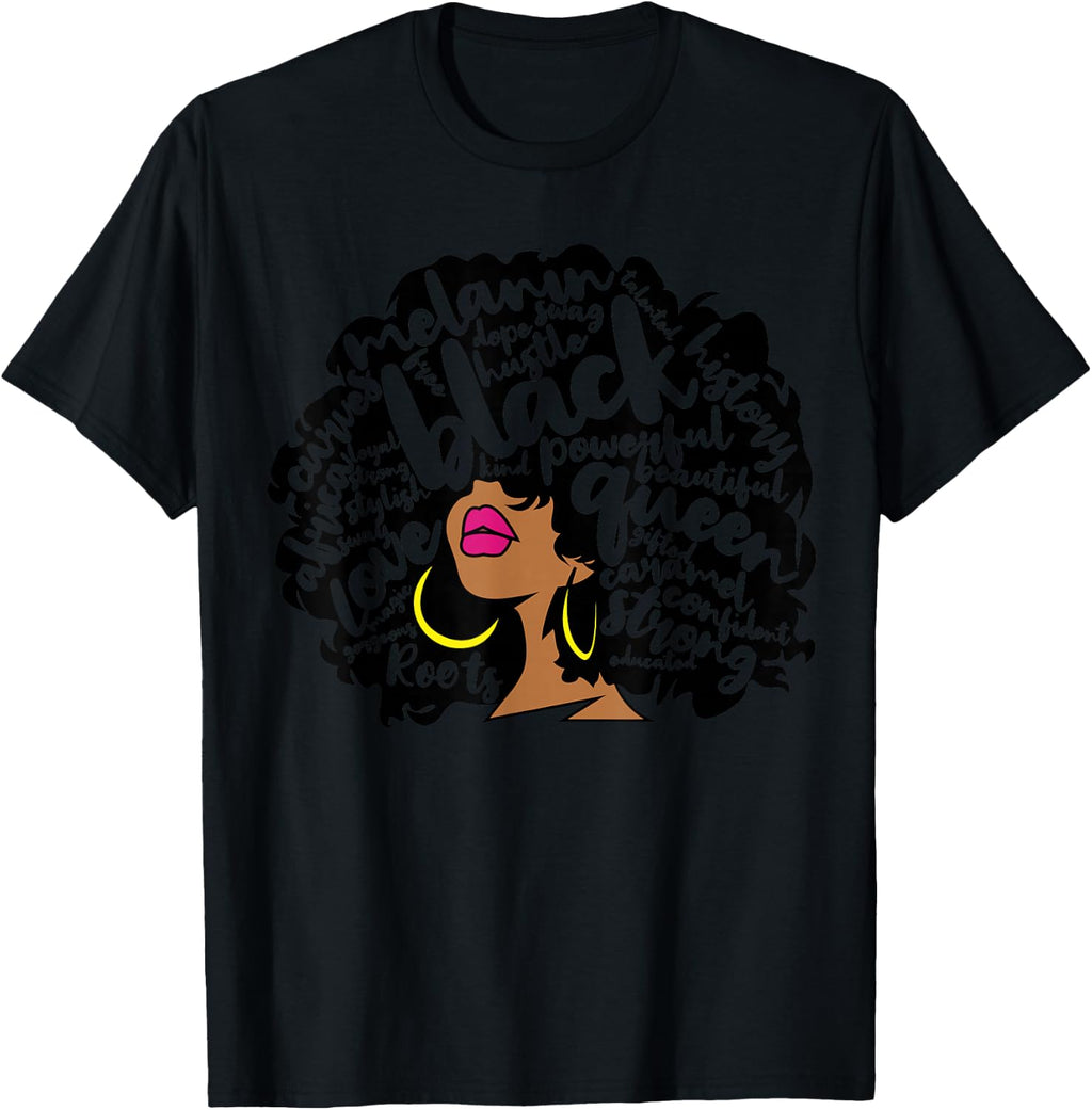 Melanin Women Black History Month October Afro Word Art T-Shirt