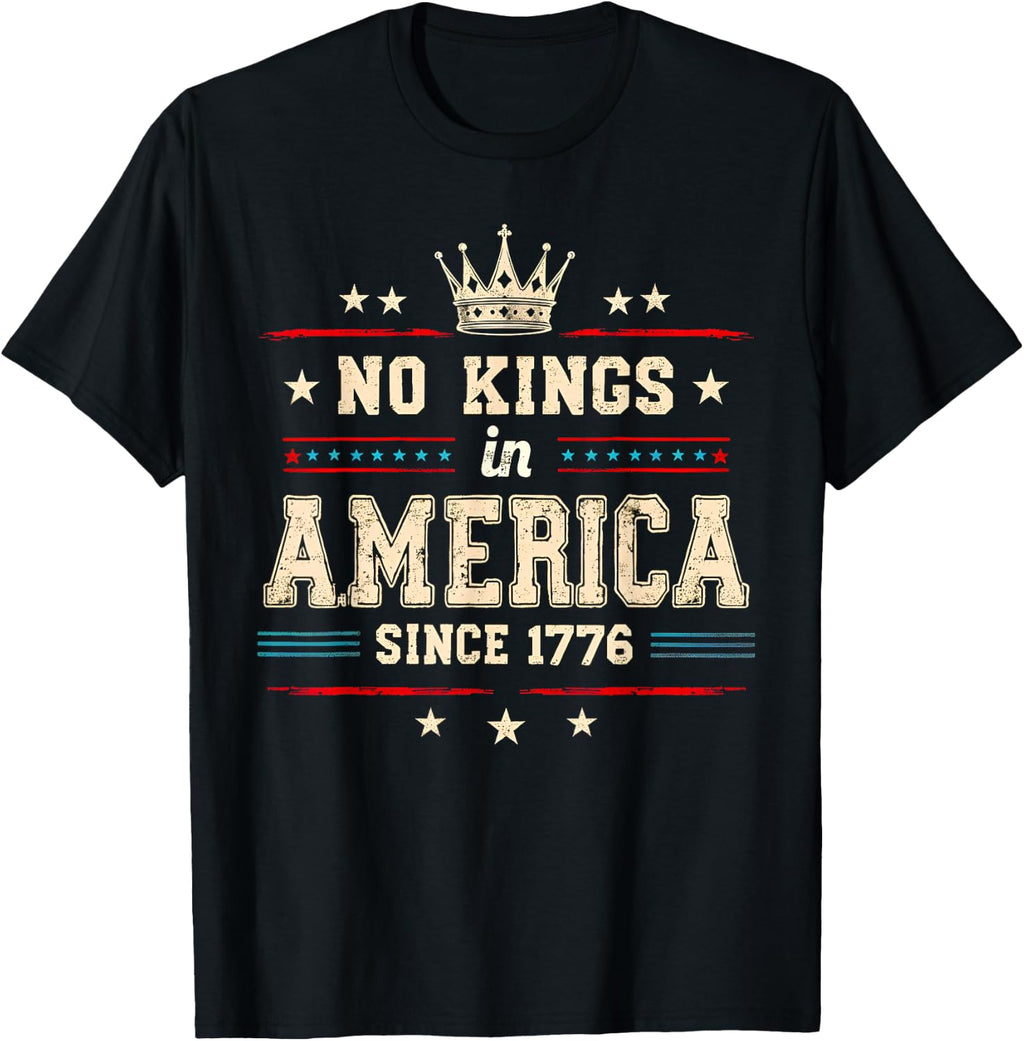 No Kings in America Since 1776 Distressed USA Flag Vintage T-Shirt